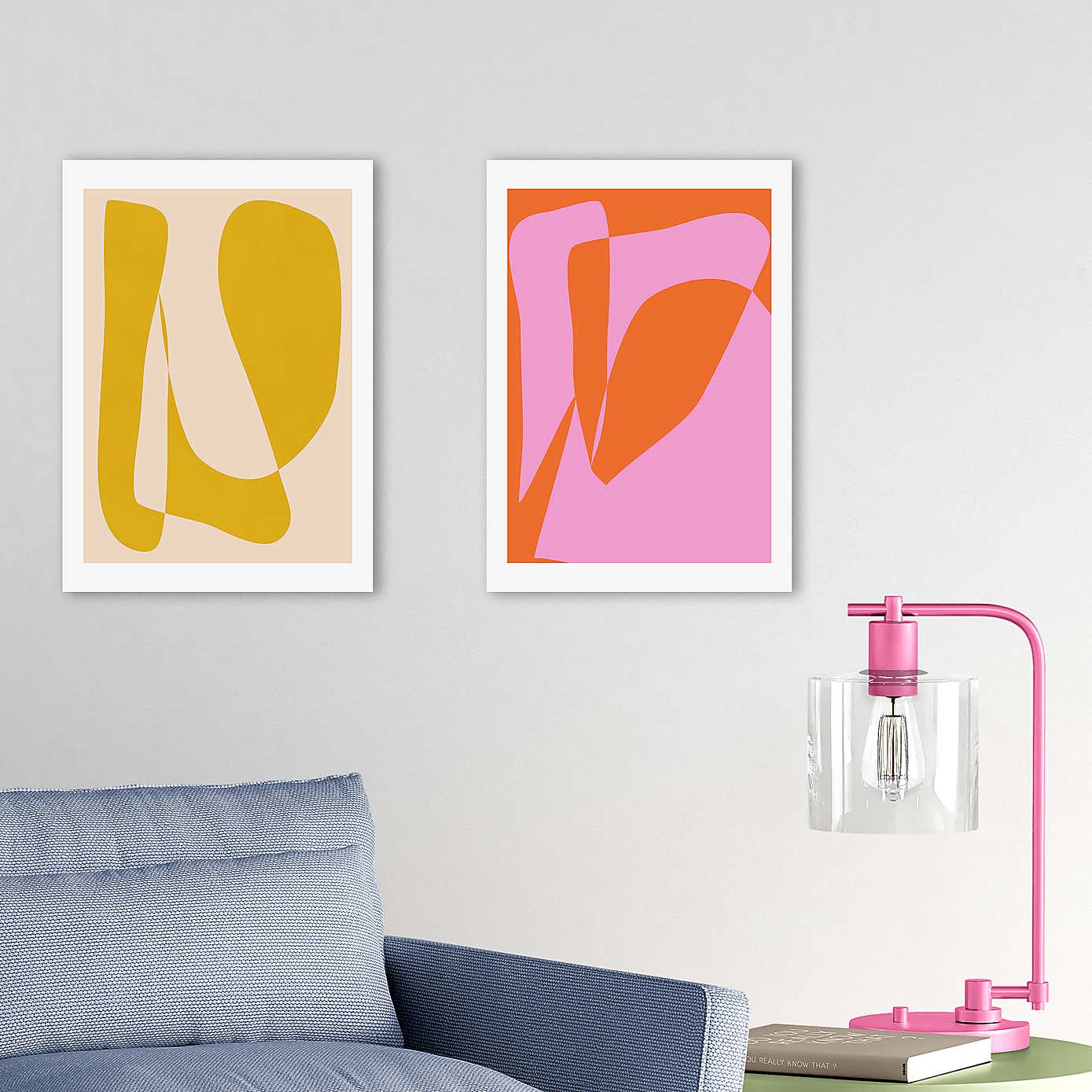East End Prints Set of 2 Yellow and Pink Abstract by Apricot and Birch Prints