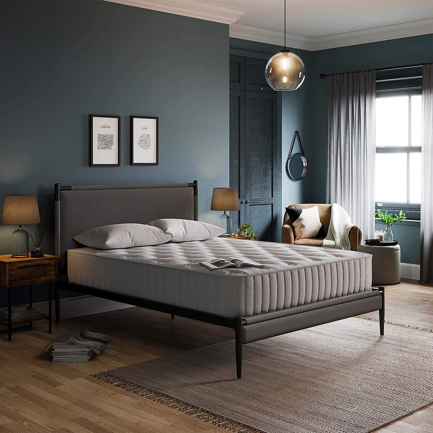 Marlo Metal Bed, Woven Fabric