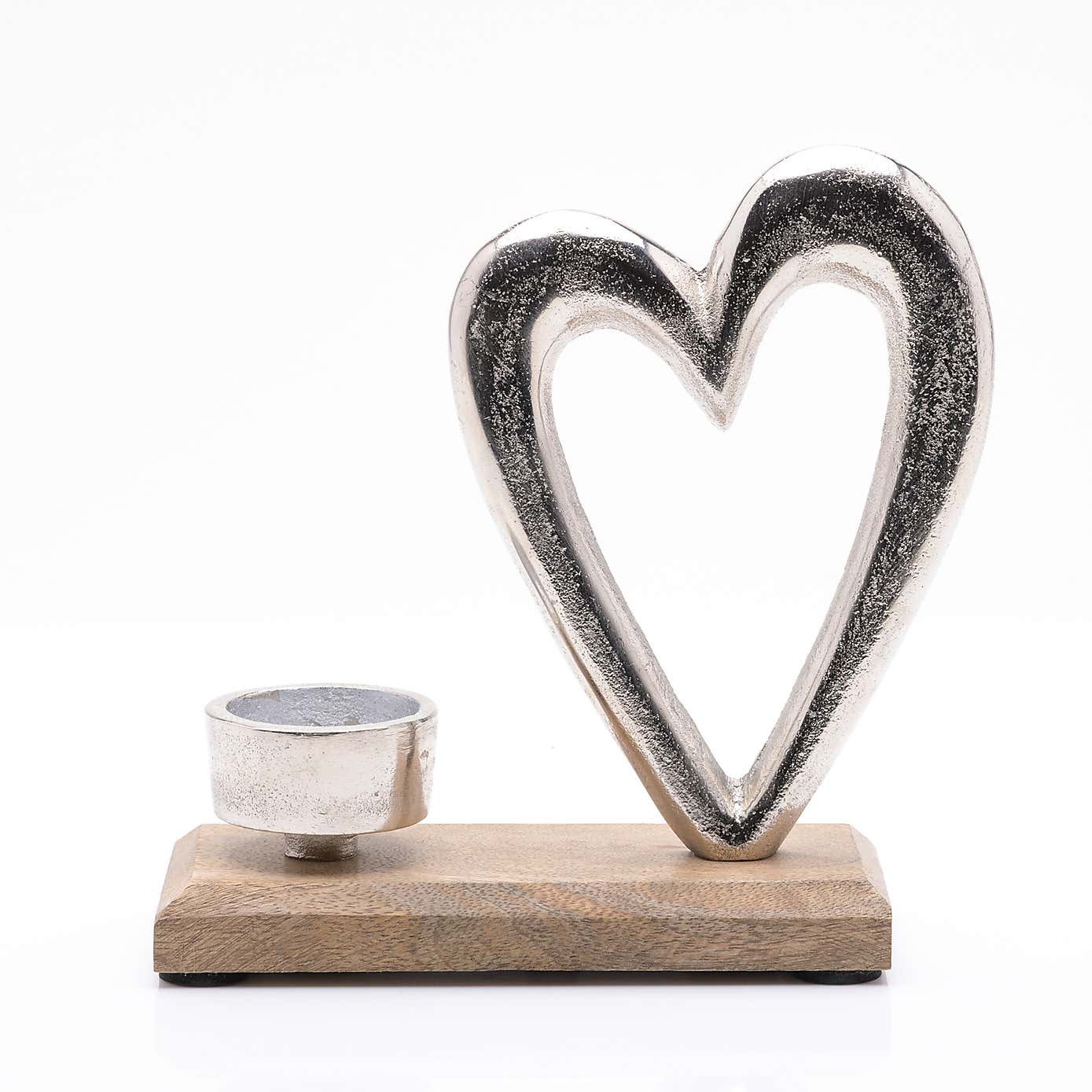 Hestia Metal Heart and Wood Tea Light Holder