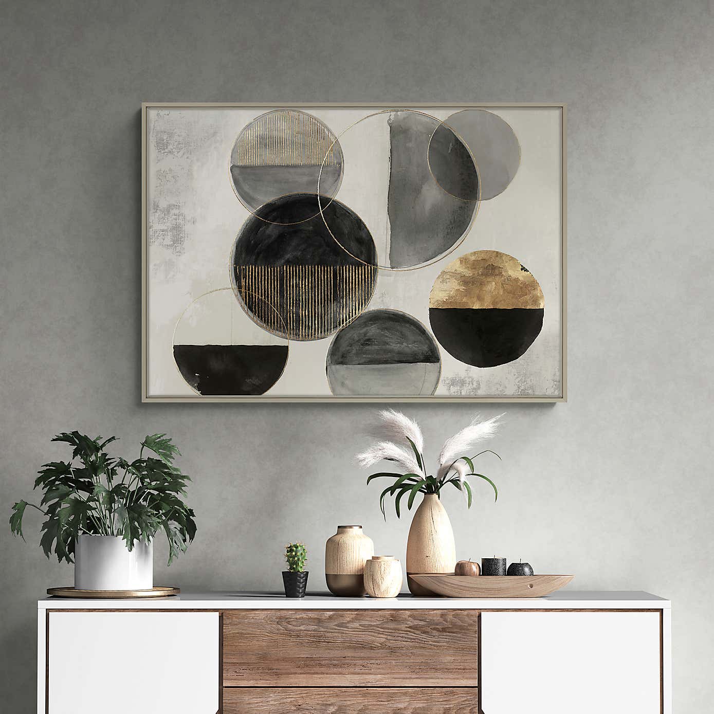 Black & Gold Rings Framed Canvas