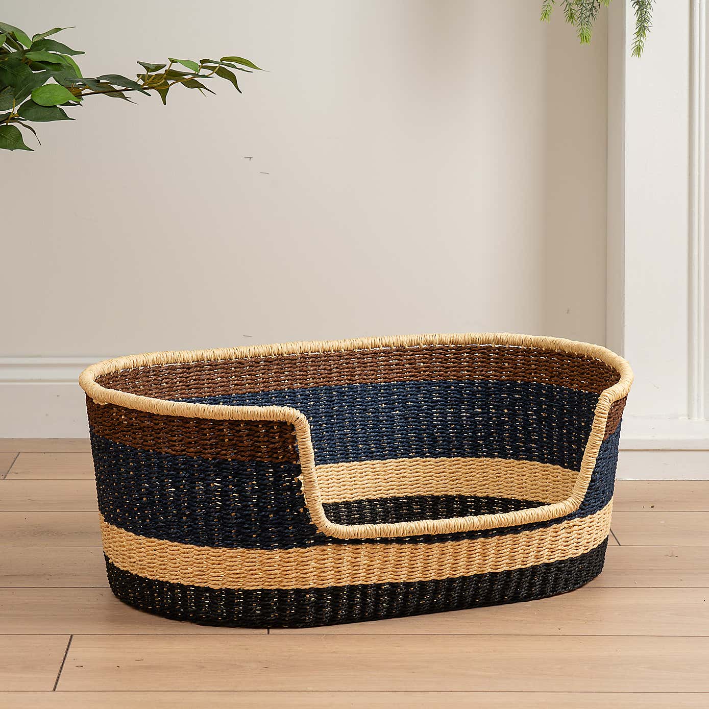 Navy and Brown Stripe Woven Pet Bed