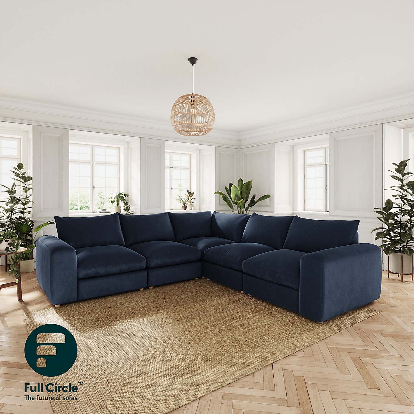 Full Circle Austin Cosy Velvet Full Corner, Navy