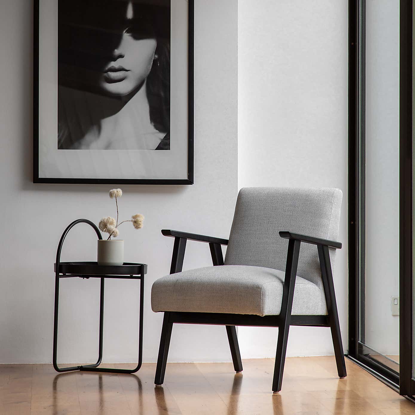 Natori Linen Wooden Arm Accent Chair