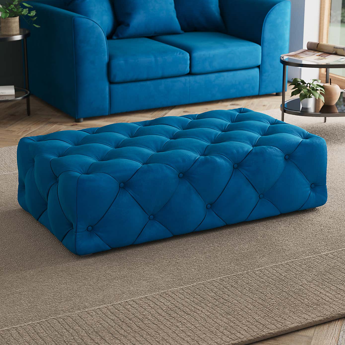 Buttoned Velvet Large Footstool