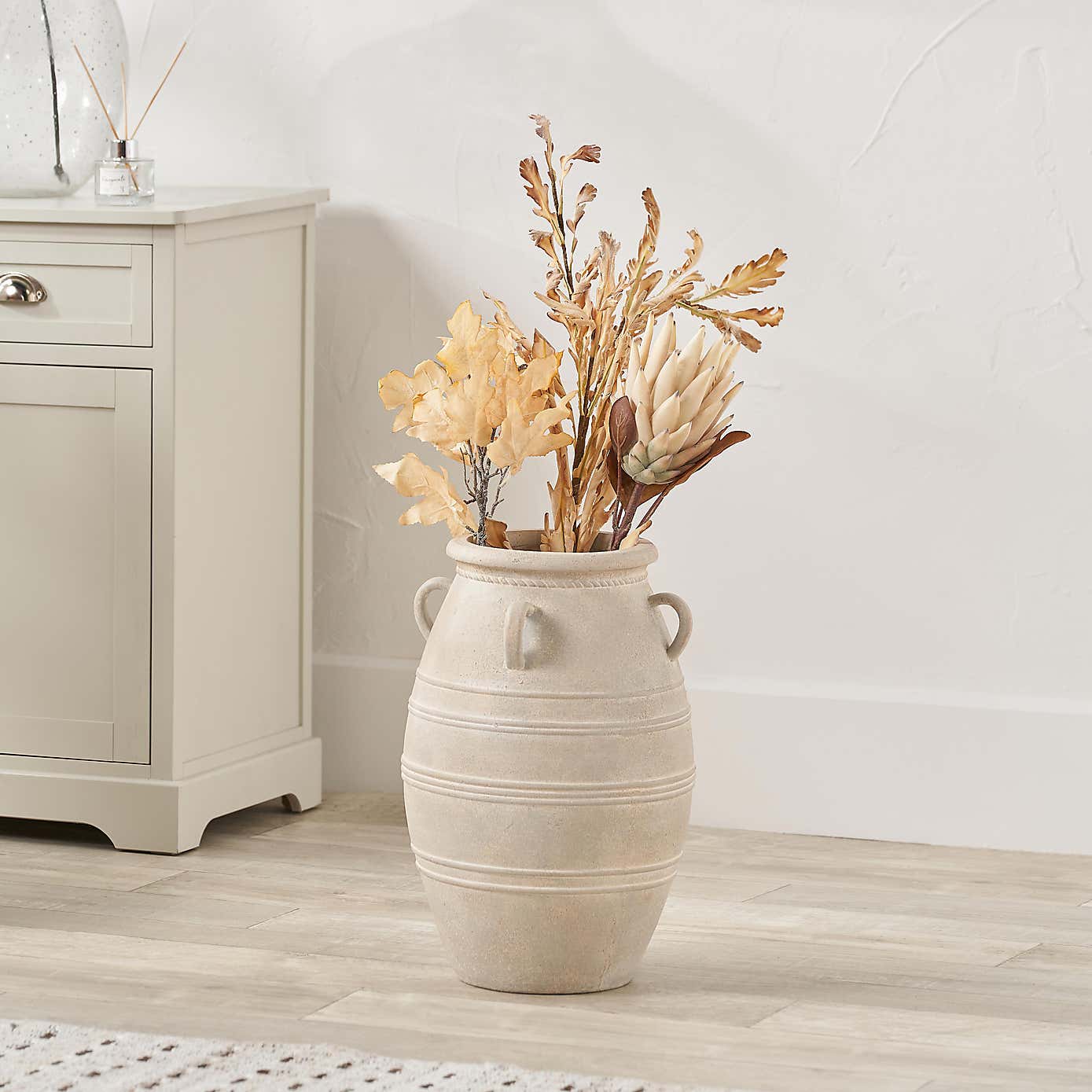 Grey Wash Fibrestone Decorative Vase with Handles