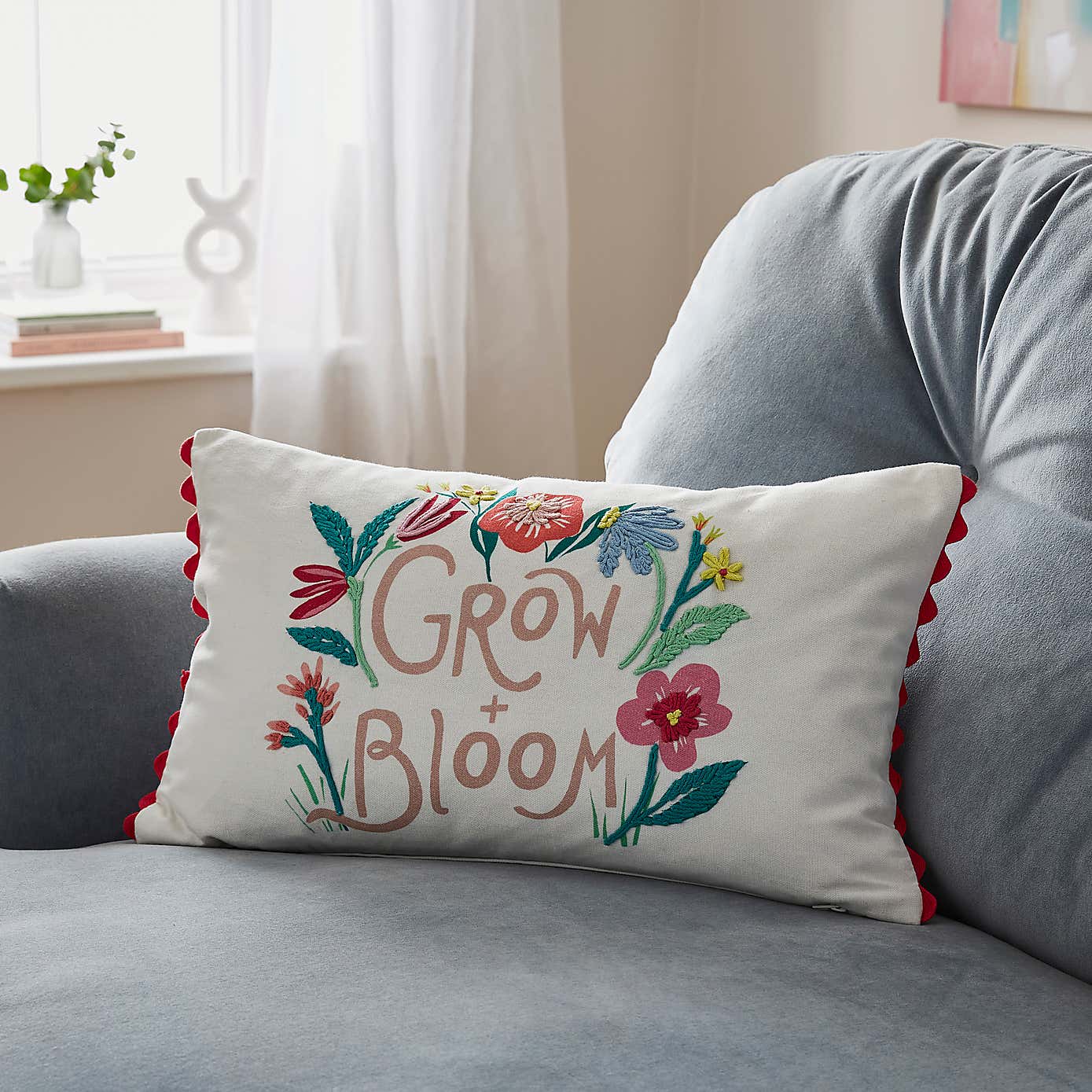 Grow & Bloom Embroidered Rectangle Cushion