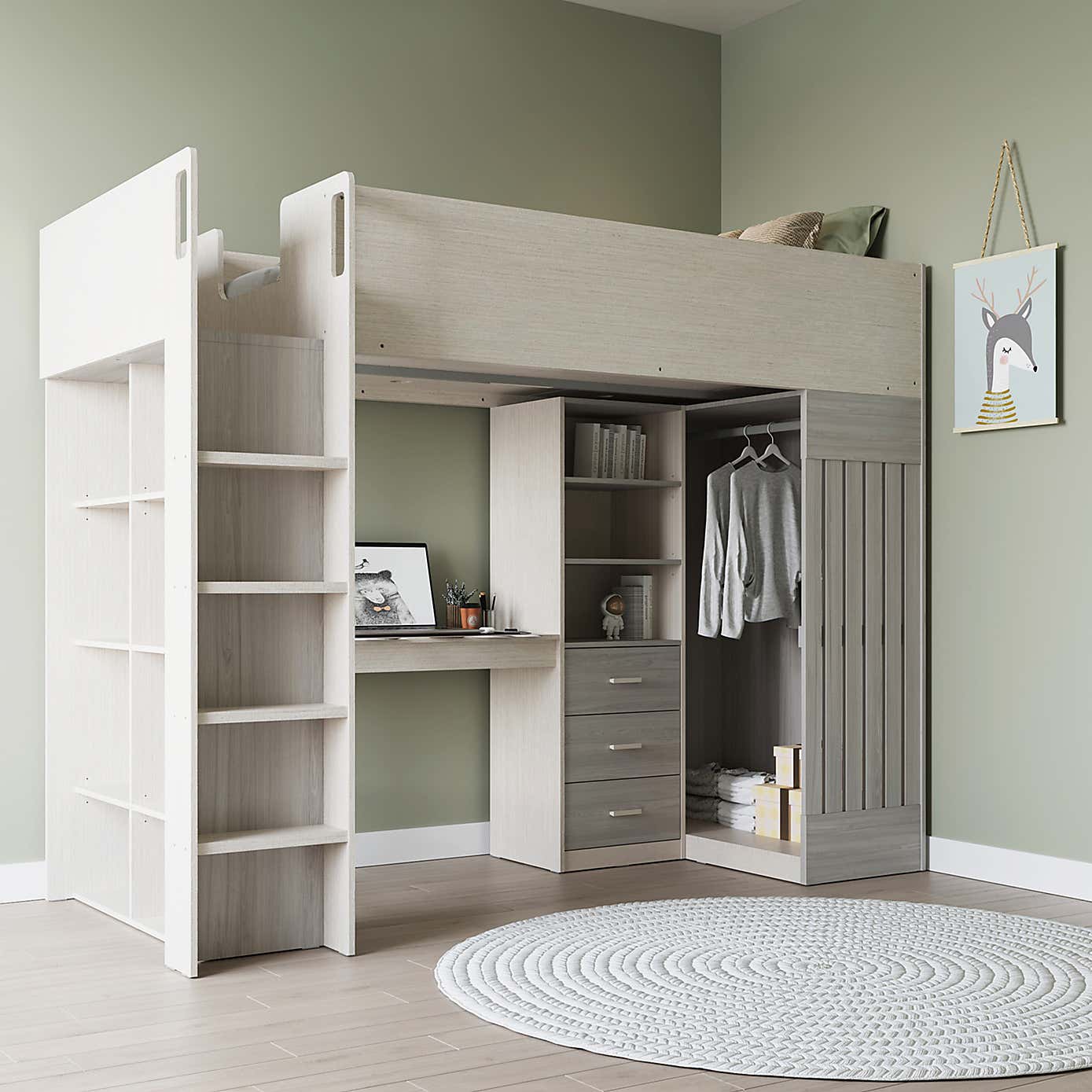 Jupiter High Sleeper Bed White/Grey