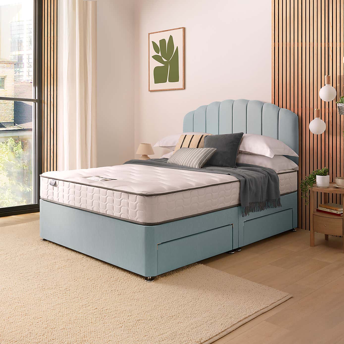 Silentnight 2 Drawer Divan Bed With Fabric Merlin Headboard