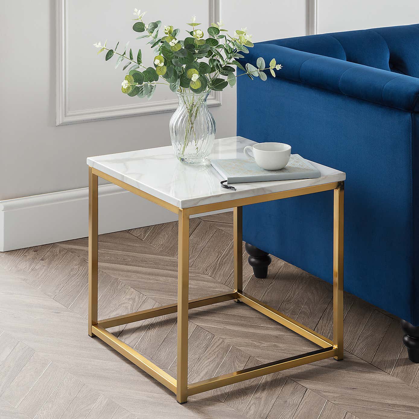 Scala Marble Effect Gold Lamp Table