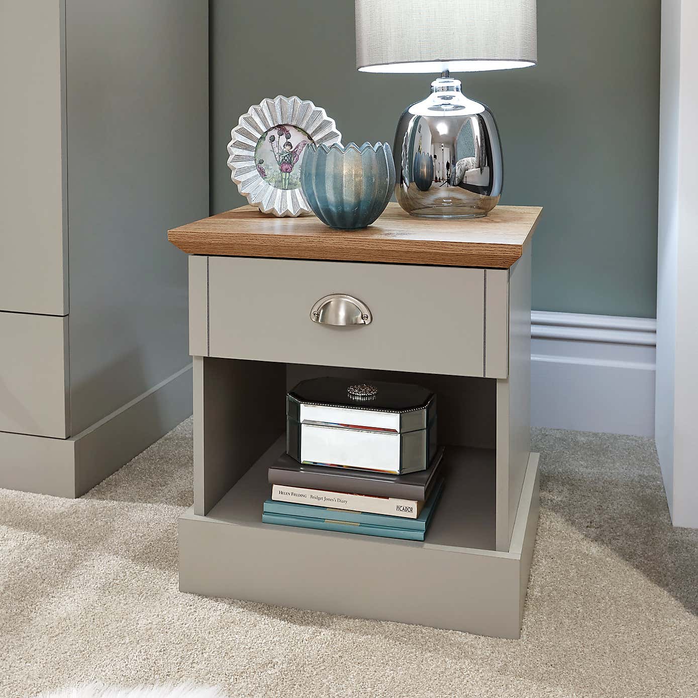 Kendal 1 Drawer Bedside Table, Grey
