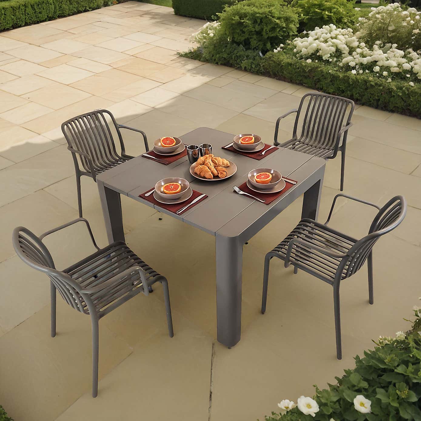 Modura Henrik Square Dining Table with 4 Alma Armchairs