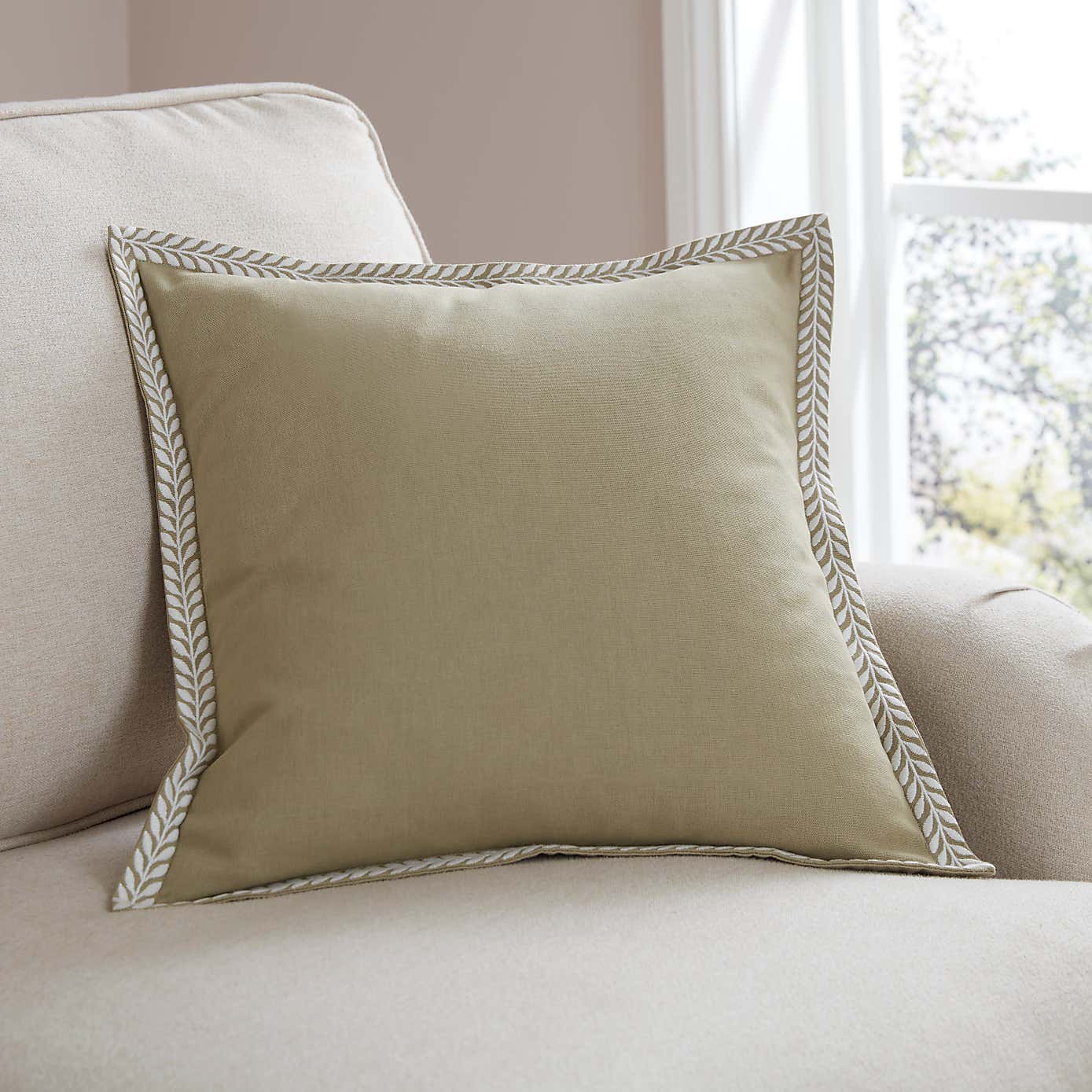 Leaf Embriodered Edge Square Cushion Cover