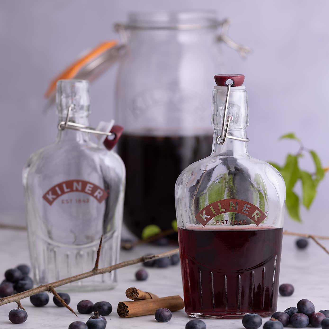 Kilner Set of 3 Clip Lock Sloe Gin Bottles, 0.3L