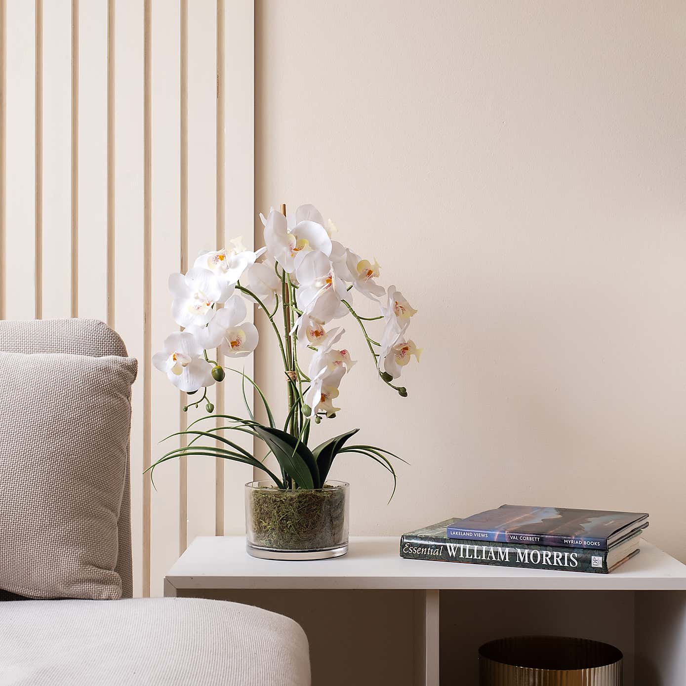 Artificial White Orchid in Glass Plant Pot