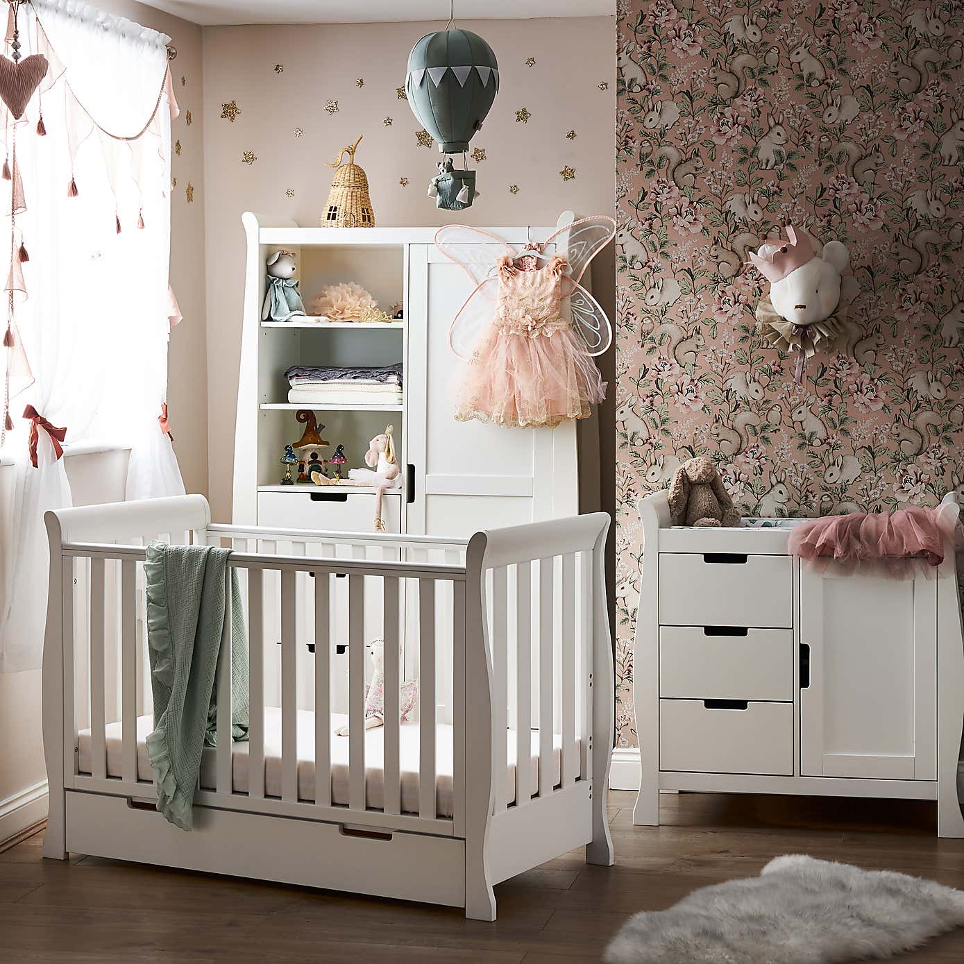 OBaby Stamford Mini 3 Piece Nursery Room Set, White
