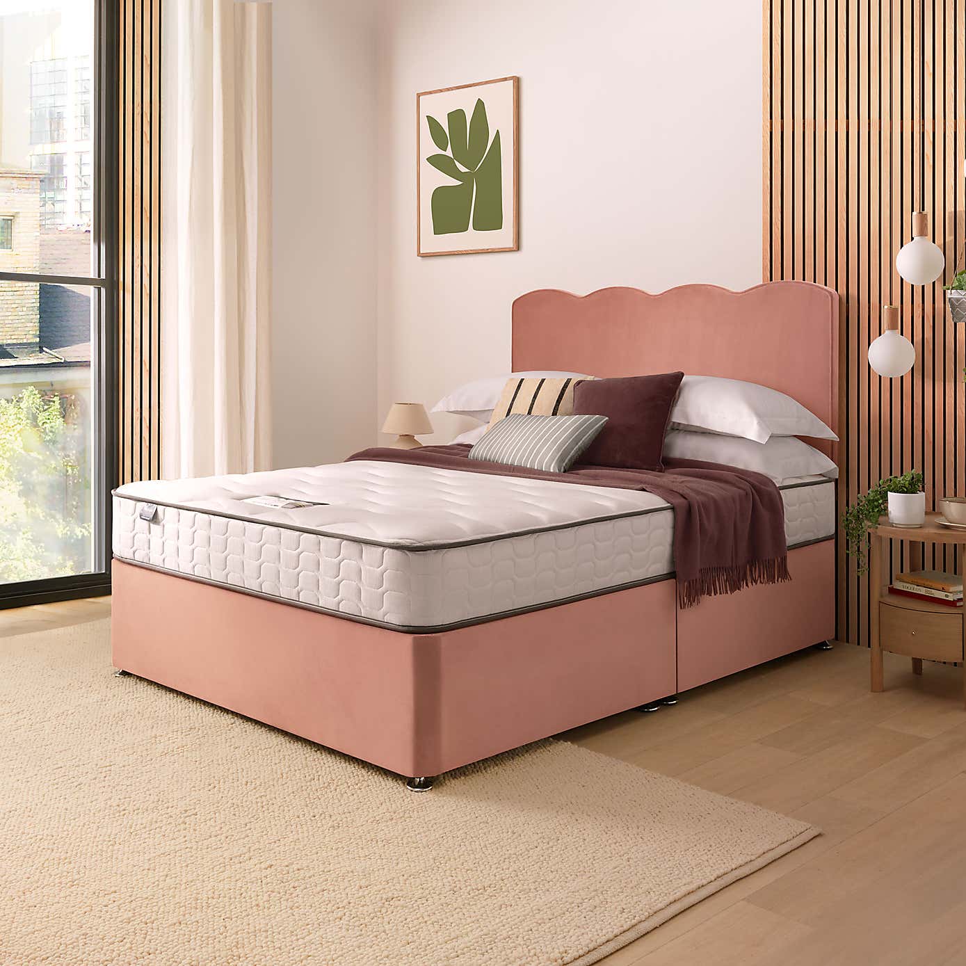 Silentnight 2 Drawer Divan Bed With Velvet Wave Headboard