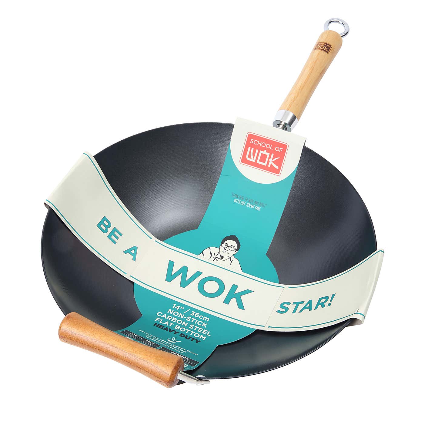 School of Wok 36cm Heavy Duty Non Stick Carbon Steel Wok