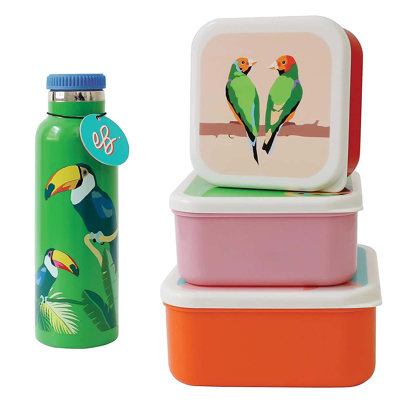 Emily Brooks 600ml Water Bottle and Set of 3 Nested Snack Pots