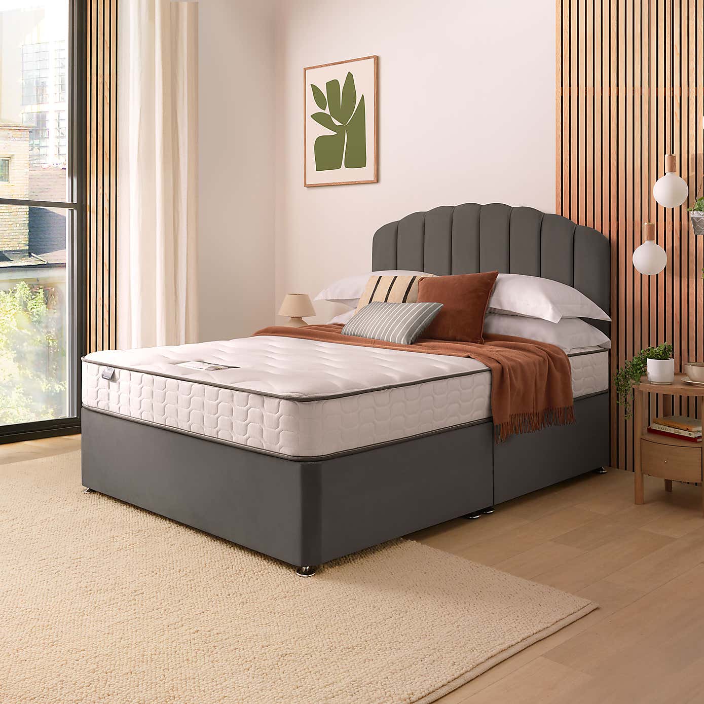 Silentnight 2 Drawer Divan Bed With Velvet Merlin Headboard