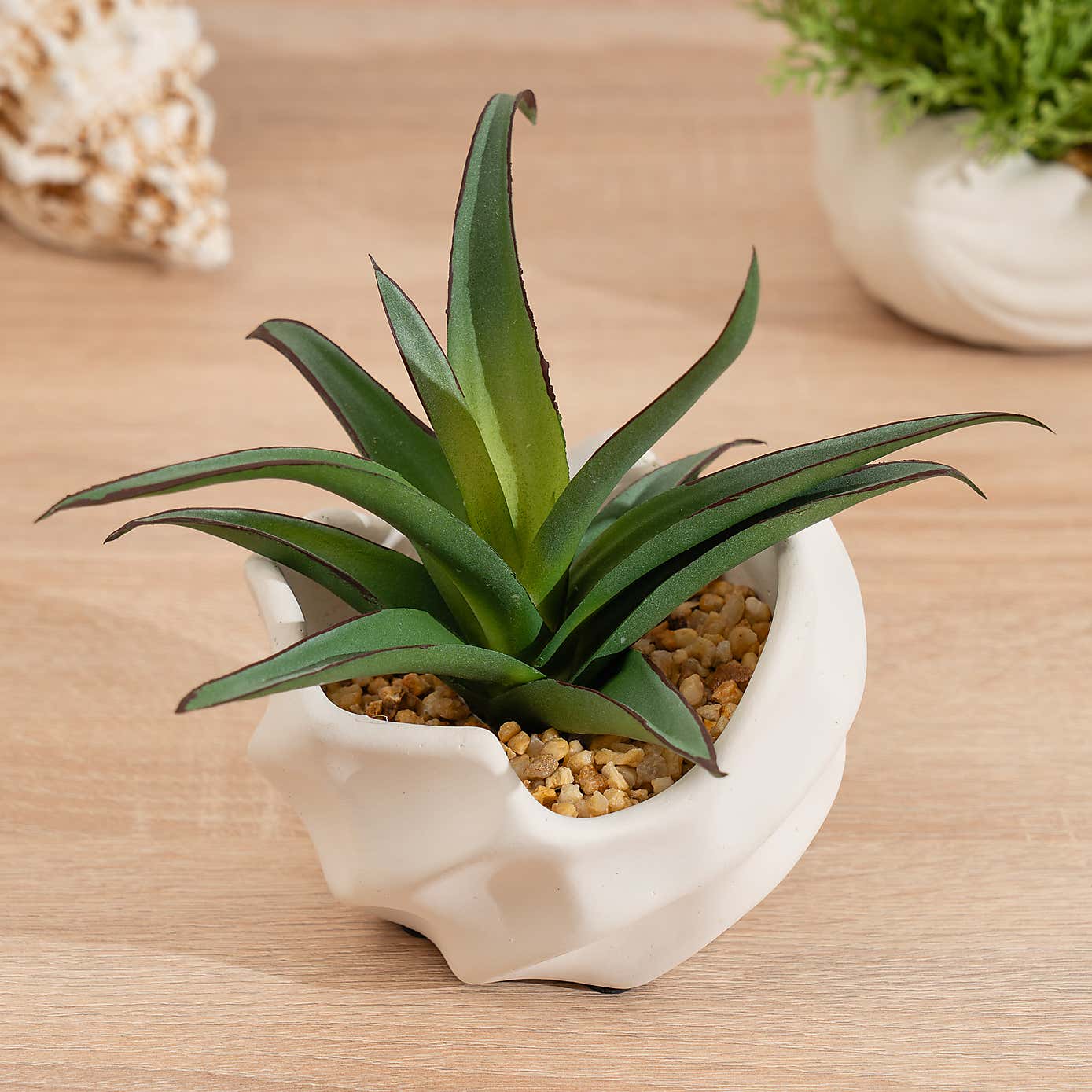 Artificial Spiky Succulent in Wavy Cement Plant Pot