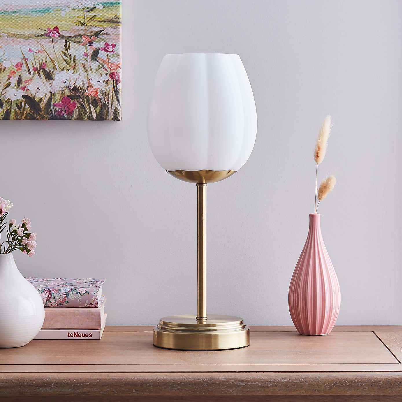 Frosted Tulip Ribbed Table Lamp
