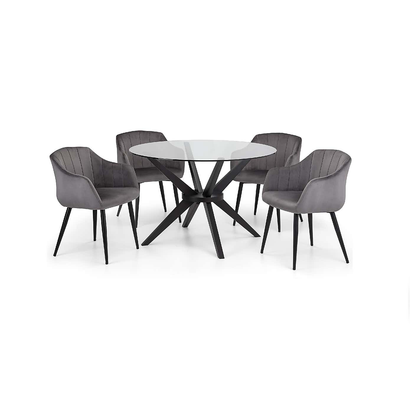 Hayden Round Glass Dining Table with 4 Hobart Chairs