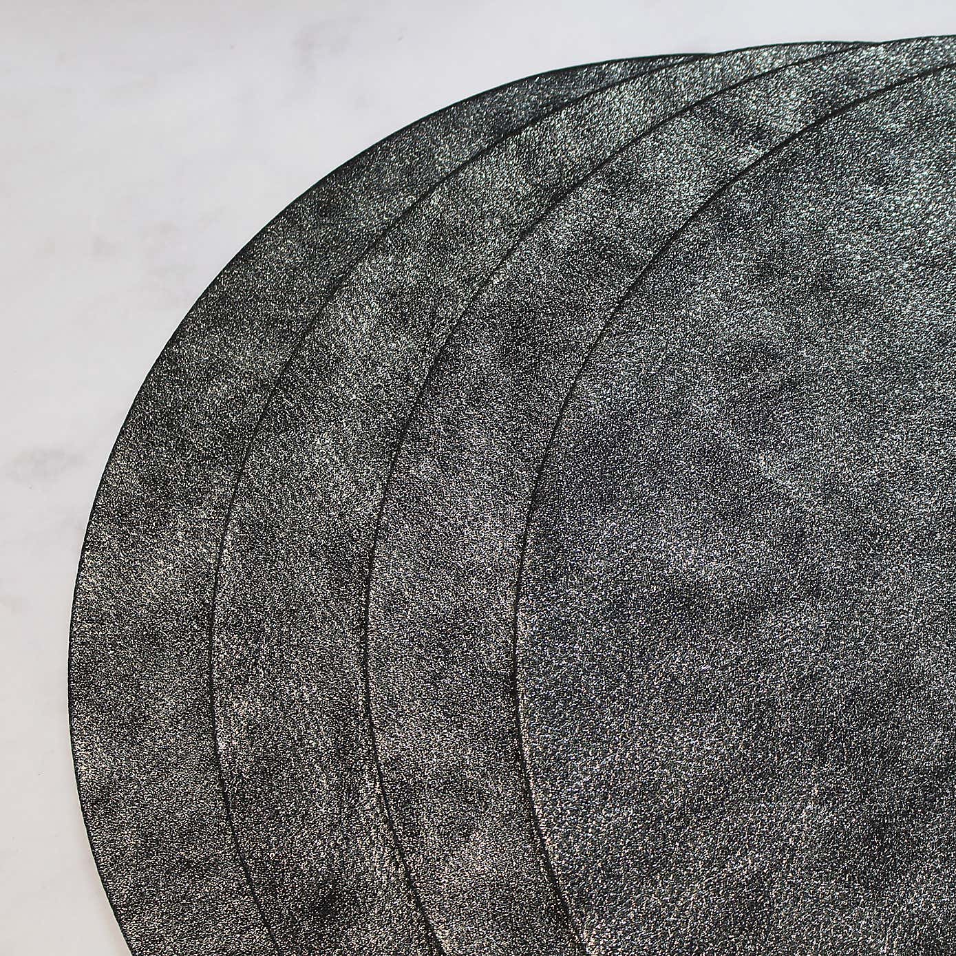 Set of 4 Black Sparkle Faux Leather Placemats