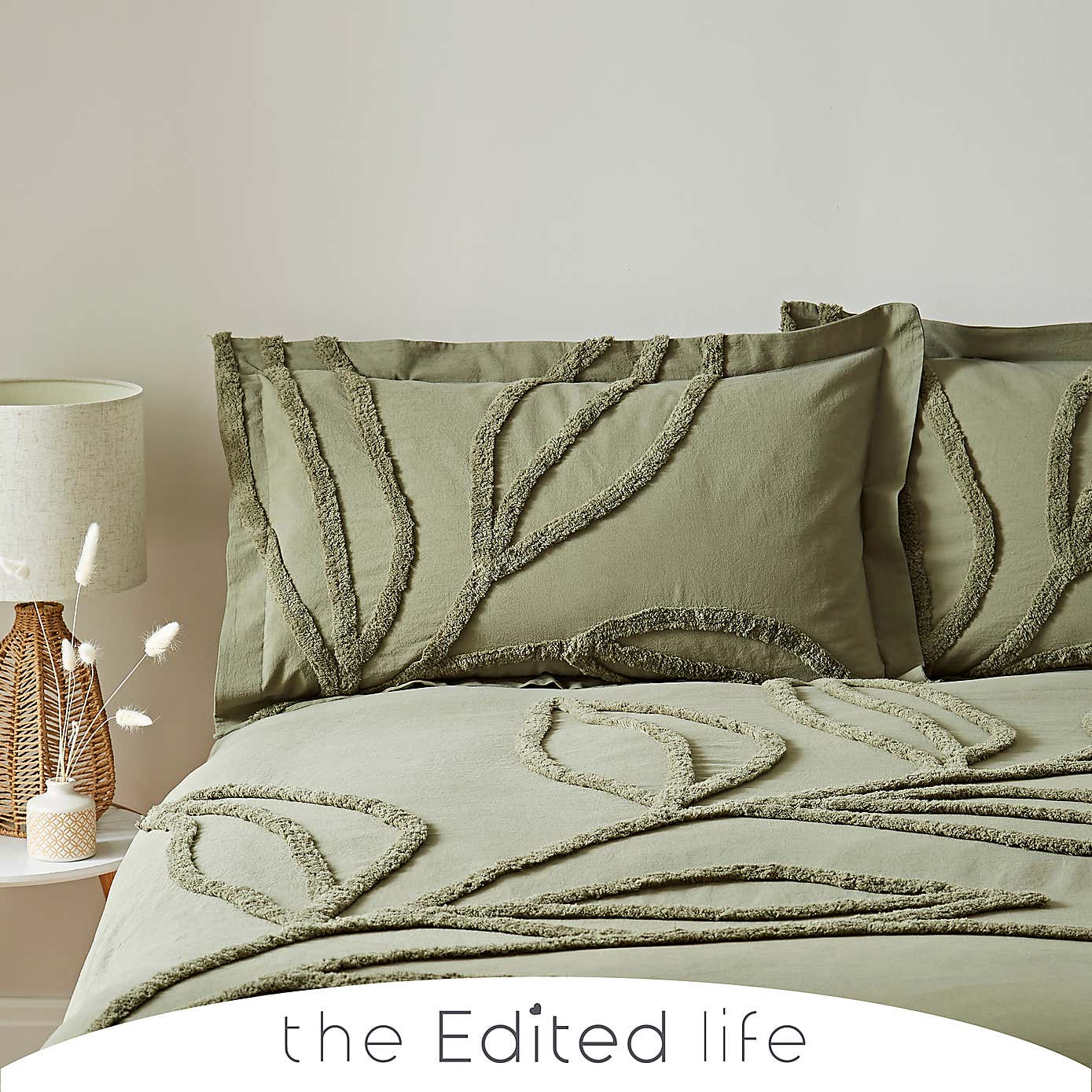 Tufted Leaf Olive 100% Organic Cotton Oxford Pillowcase