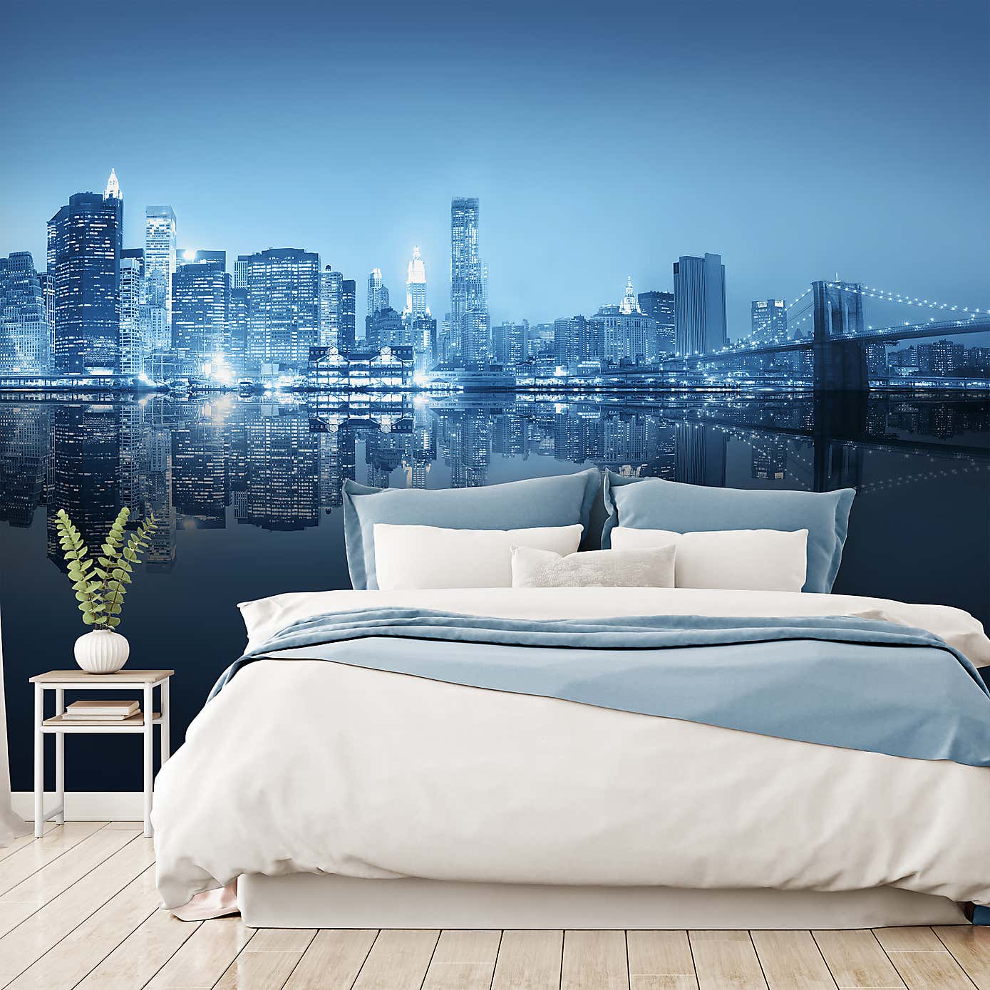 City Night Skyline Blue Mural