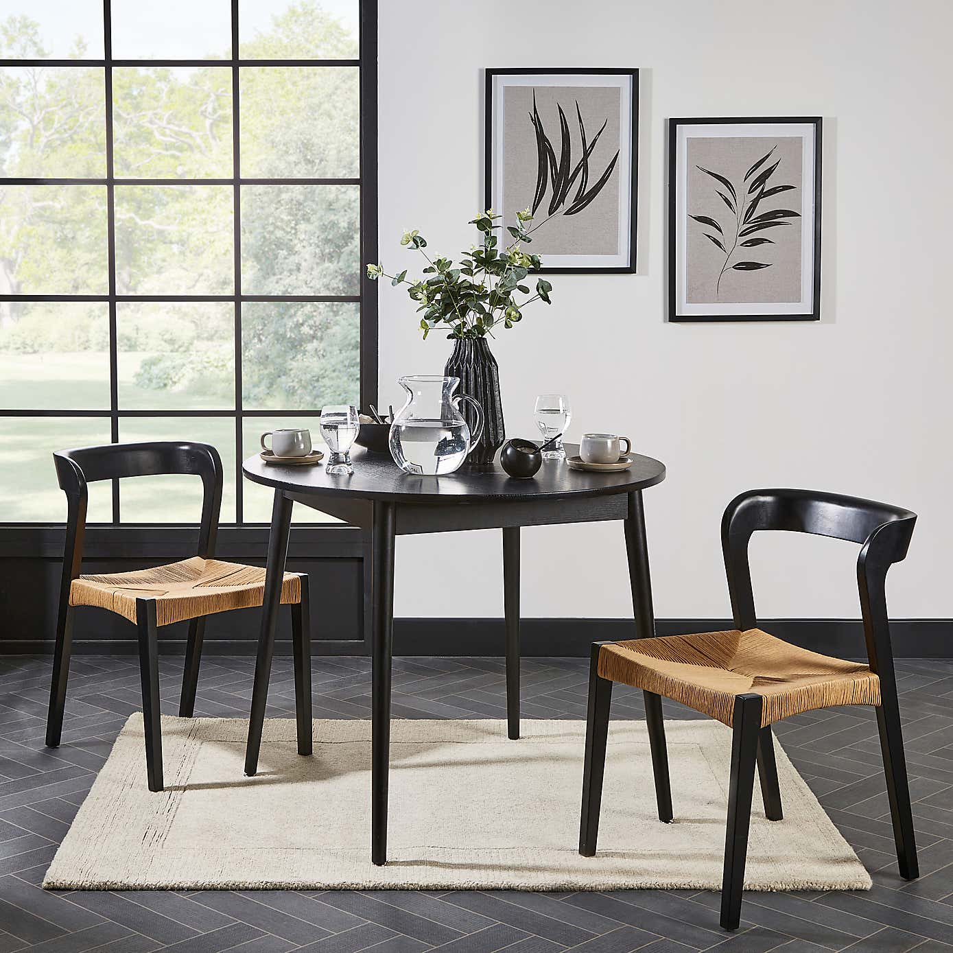 Ezra Rectangular Compact Dining Table with Melia Black Dining Chairs