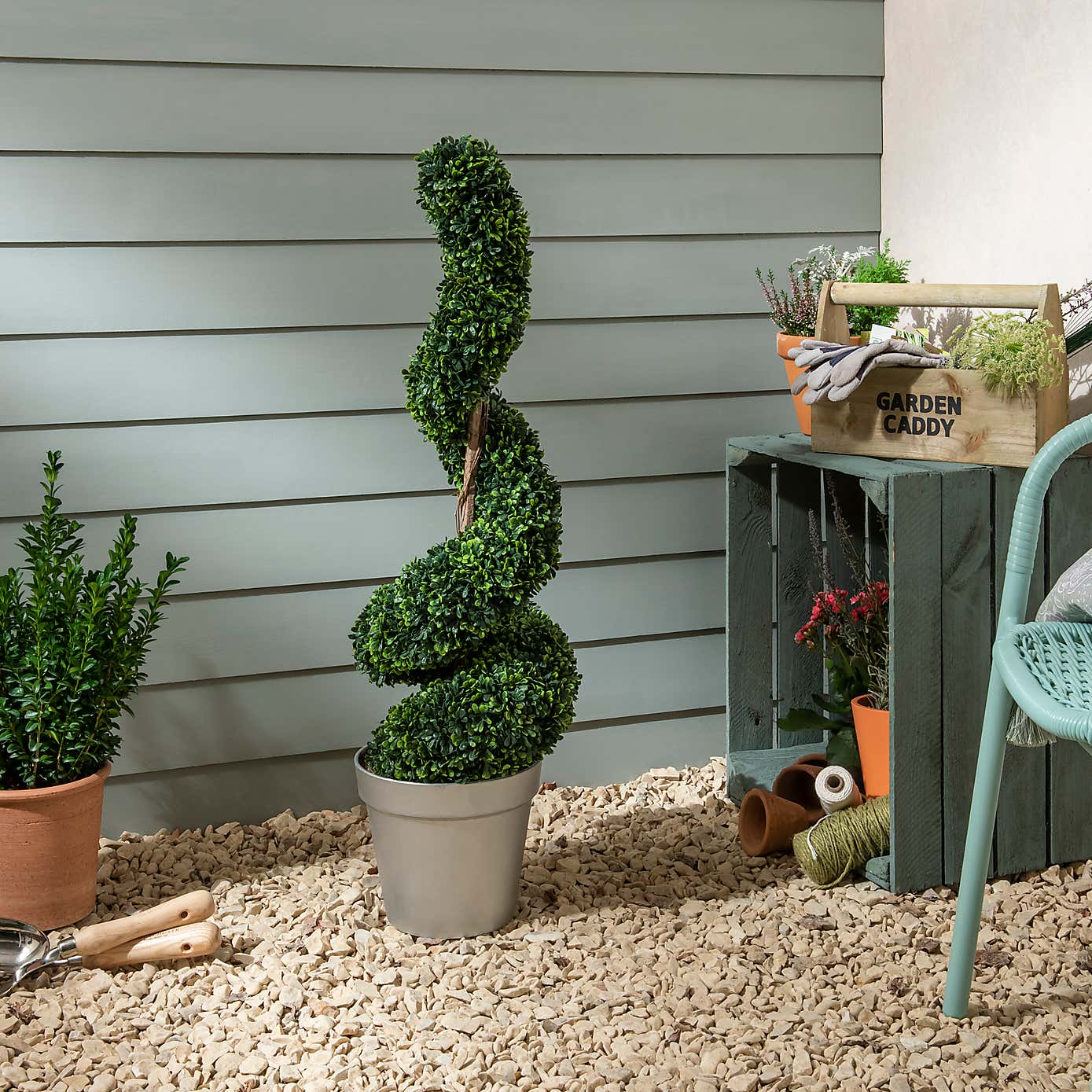 Spiral Topiary in Silver Pot 70cm