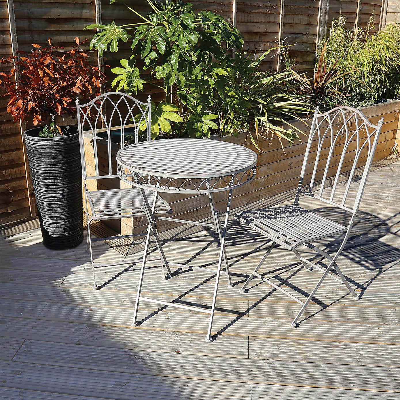Charles Bentley Foldable Wrought Iron Grey Bistro Set
