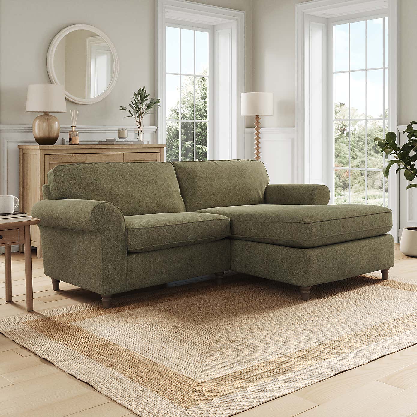 Flori Corner Chaise Sofa, Soft Chenille