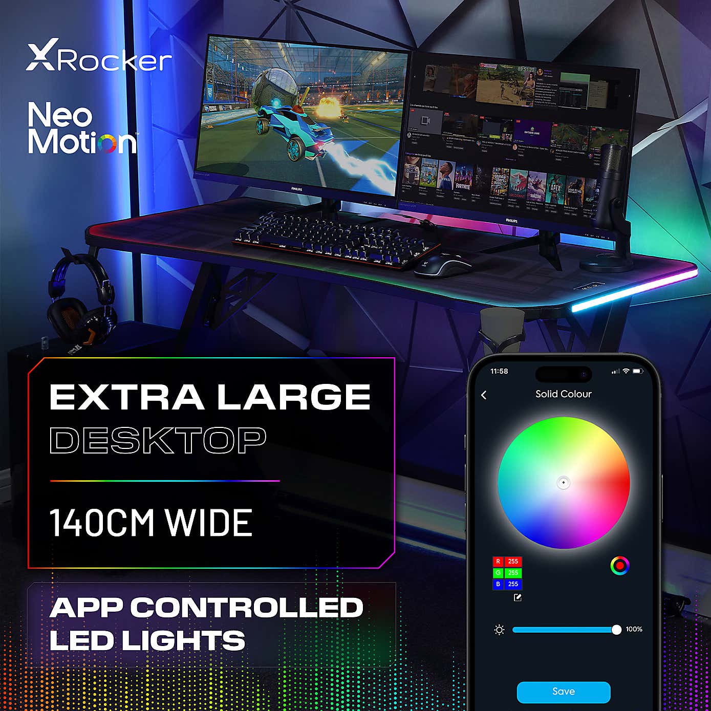 X Rocker Lumio XL LED Gaming Desk