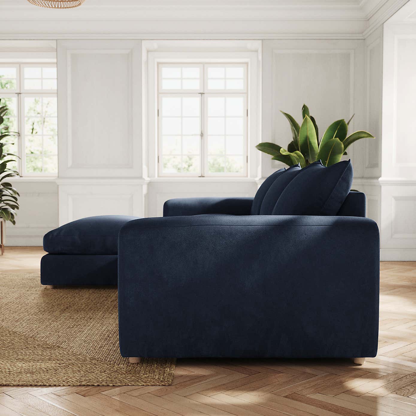 Full Circle Austin Cosy Velvet Left Hand Facing Corner Chaise, Navy