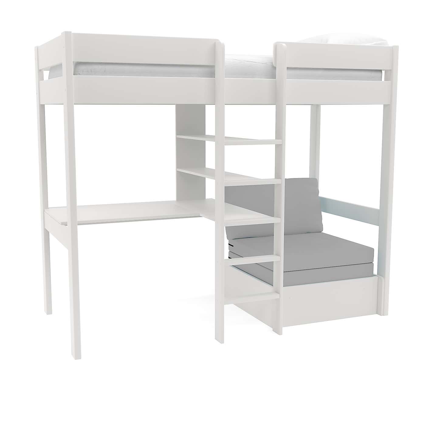 Stompa Uno Highsleeper With Chair Bed And Cushion Set, Pine