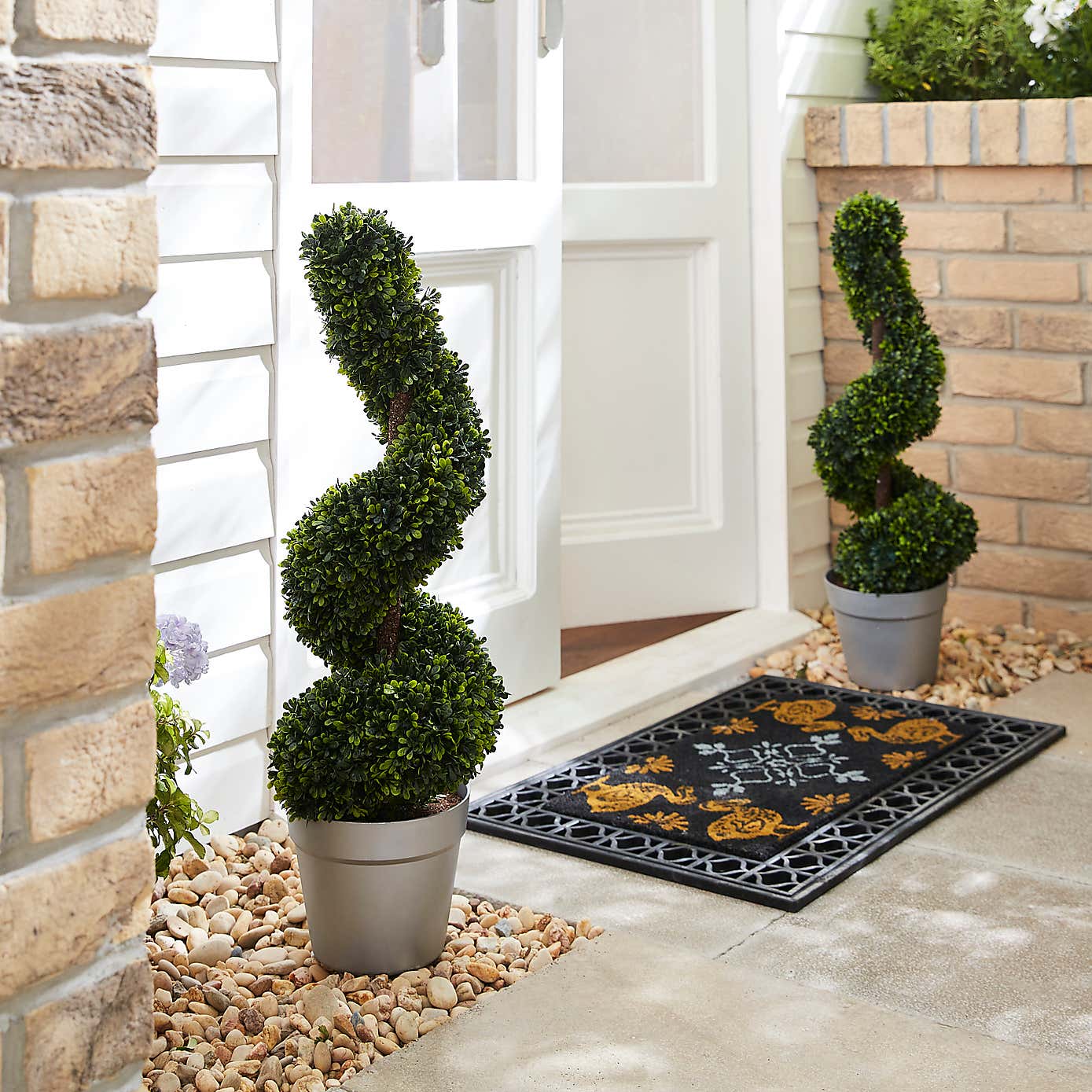 Pack of Two Artificial Spiral Topiary in Silver Pot