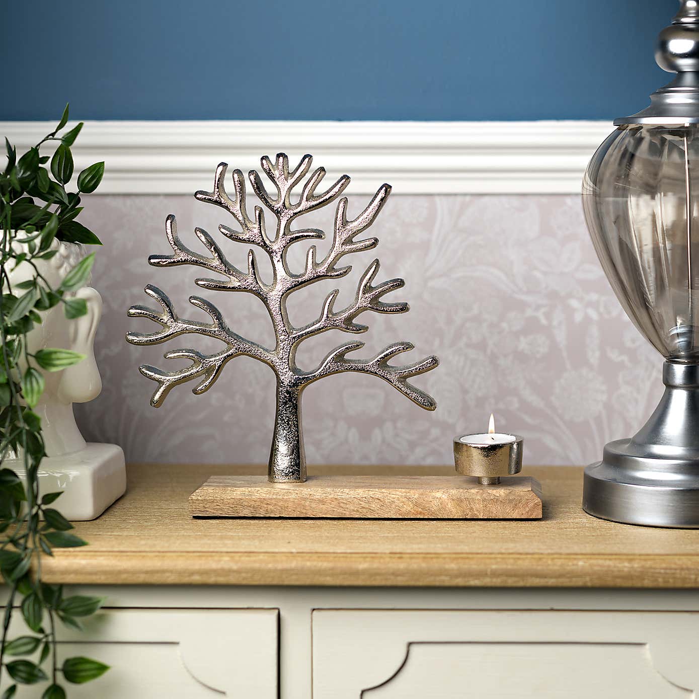 Hestia Tree of Life Metal and Wood Tea Light Holder