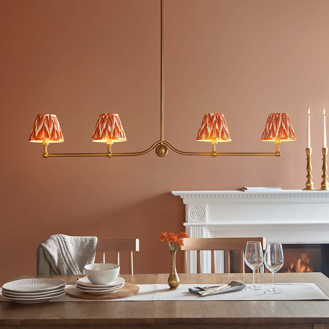 Vogue Javier 4 Light Adjustable Diner Light with Orange Zigzag Lamp Shades