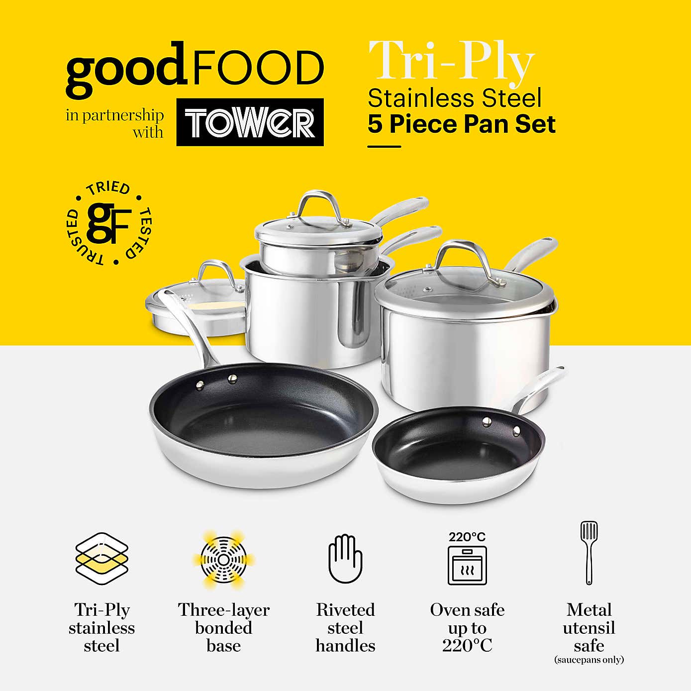 Good Food Tri Ply 5 Piece Cookware Set