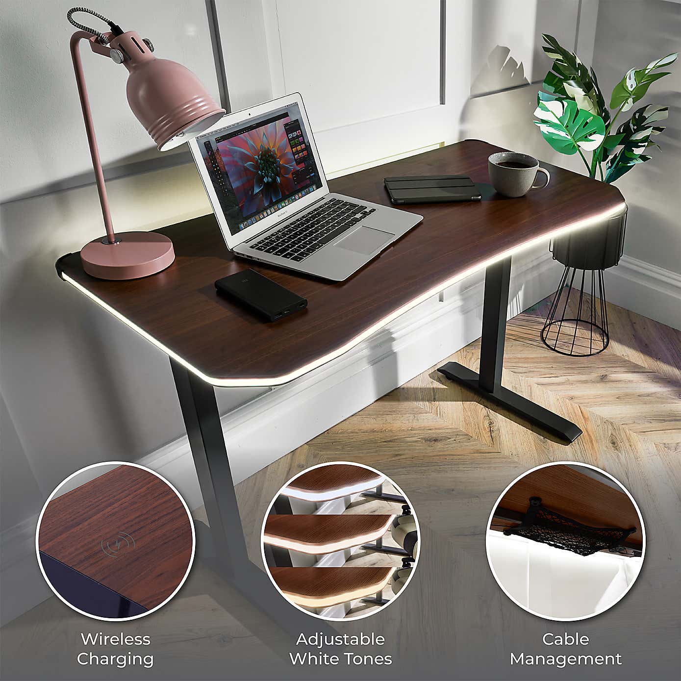 X Rocker Living Woodgrain Desk with Wireless Charging, 110x55cm