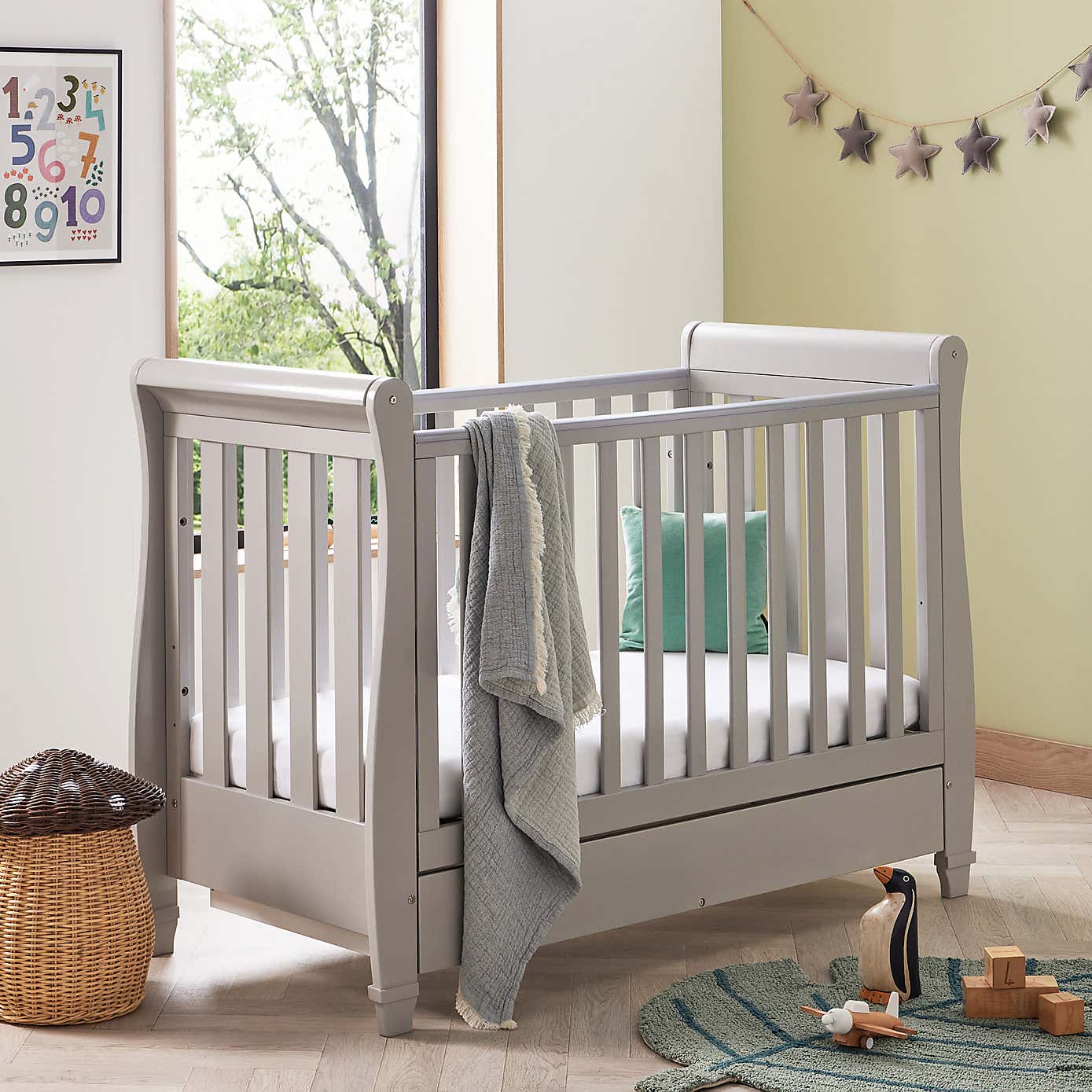 Babymore Eva Sleigh Cot Bed with Drawer