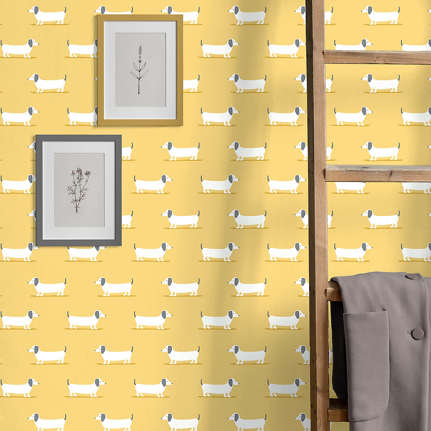 Bertie Sausage Dog Ochre Wallpaper