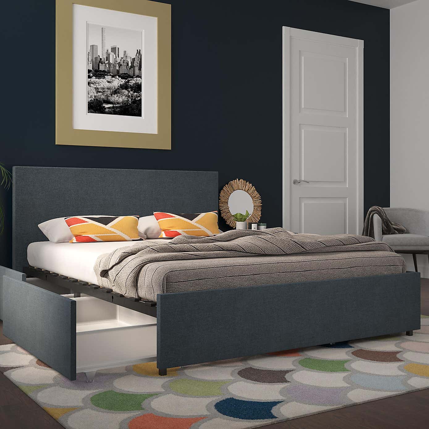 Novogratz Kelly Linen 4 Drawer Bed