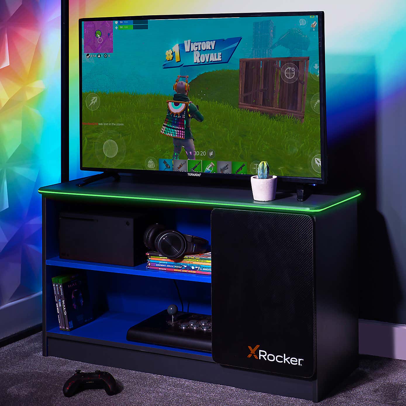 X Rocker White Carbon Tek TV Media Cabinet with Neo Fibre LED