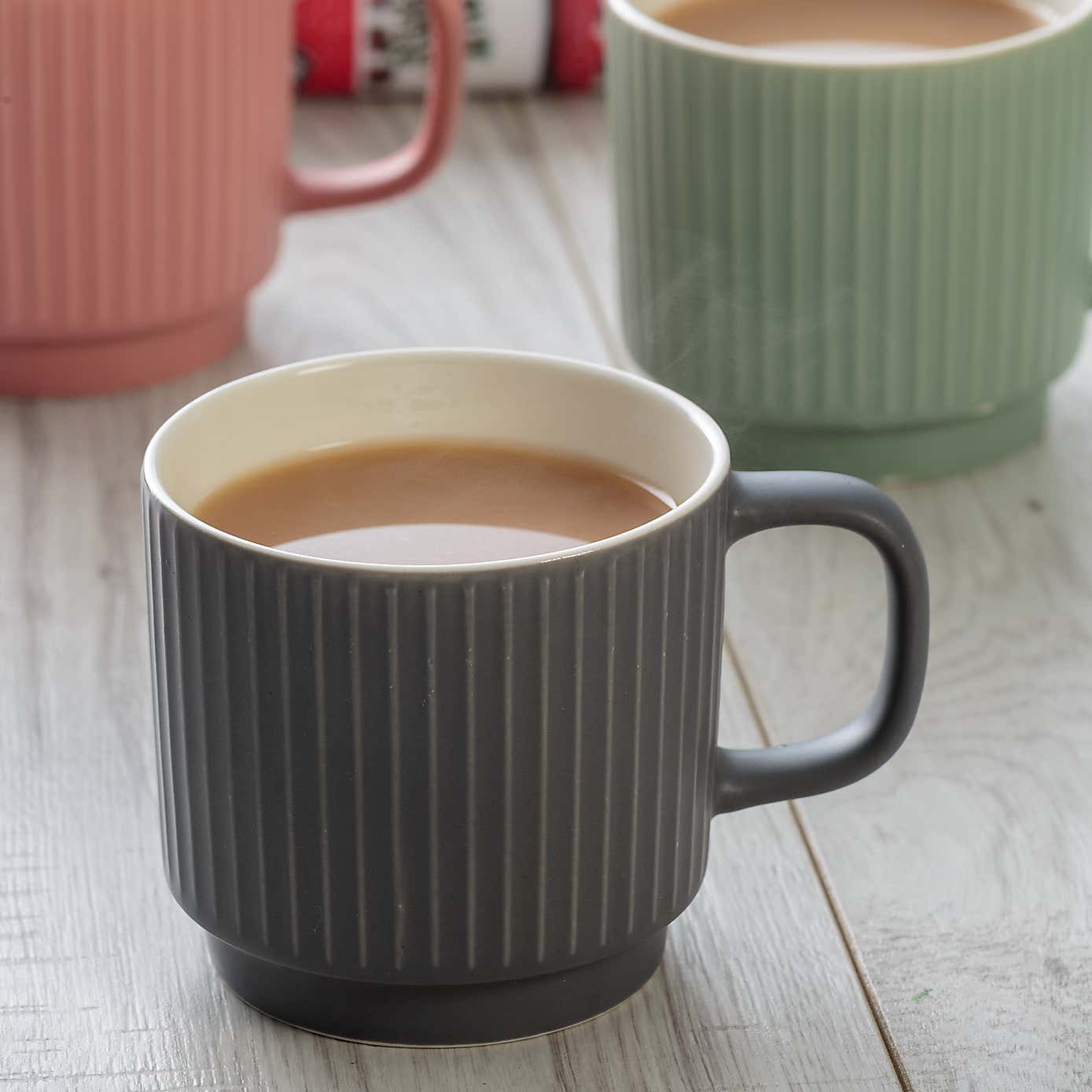 Mason Cash Set of 4 Grey Embossed Ribbed Mugs