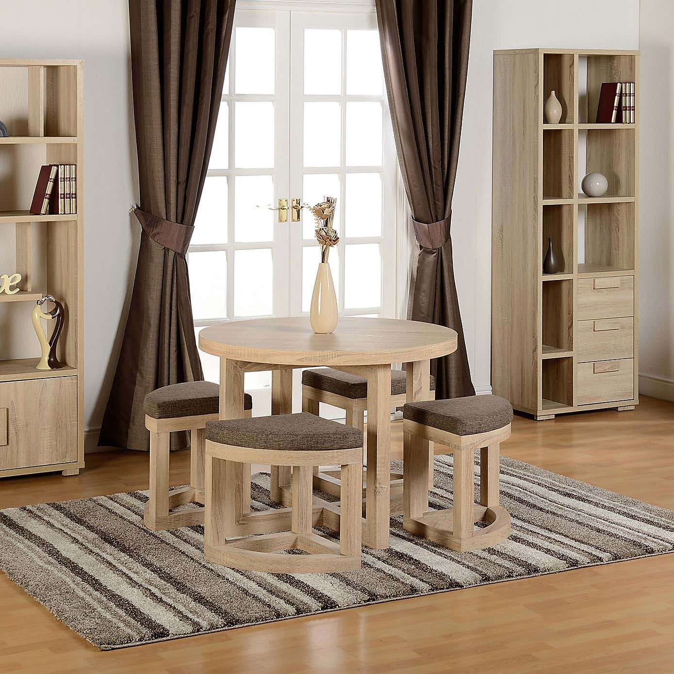 Cambourne 4 Seater Round Stowaway Dining Table with 4 Chairs