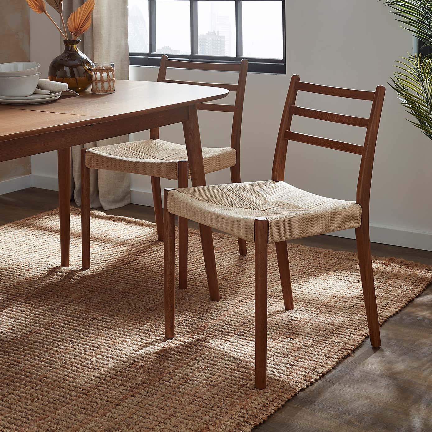 Karla Rectangular Extendable Dining Table with 4 Arthur Dark Stained Oak Dining Chairs
