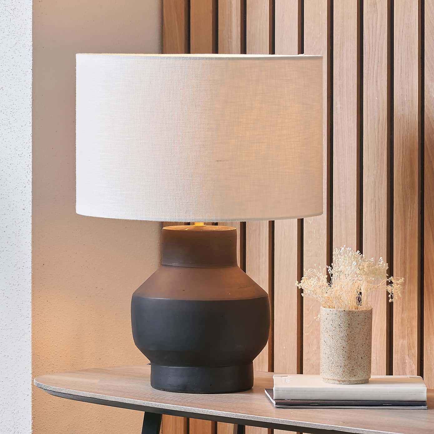 Inna Urn Terracotta Table Lamp with 35cm Linen Drum Shade