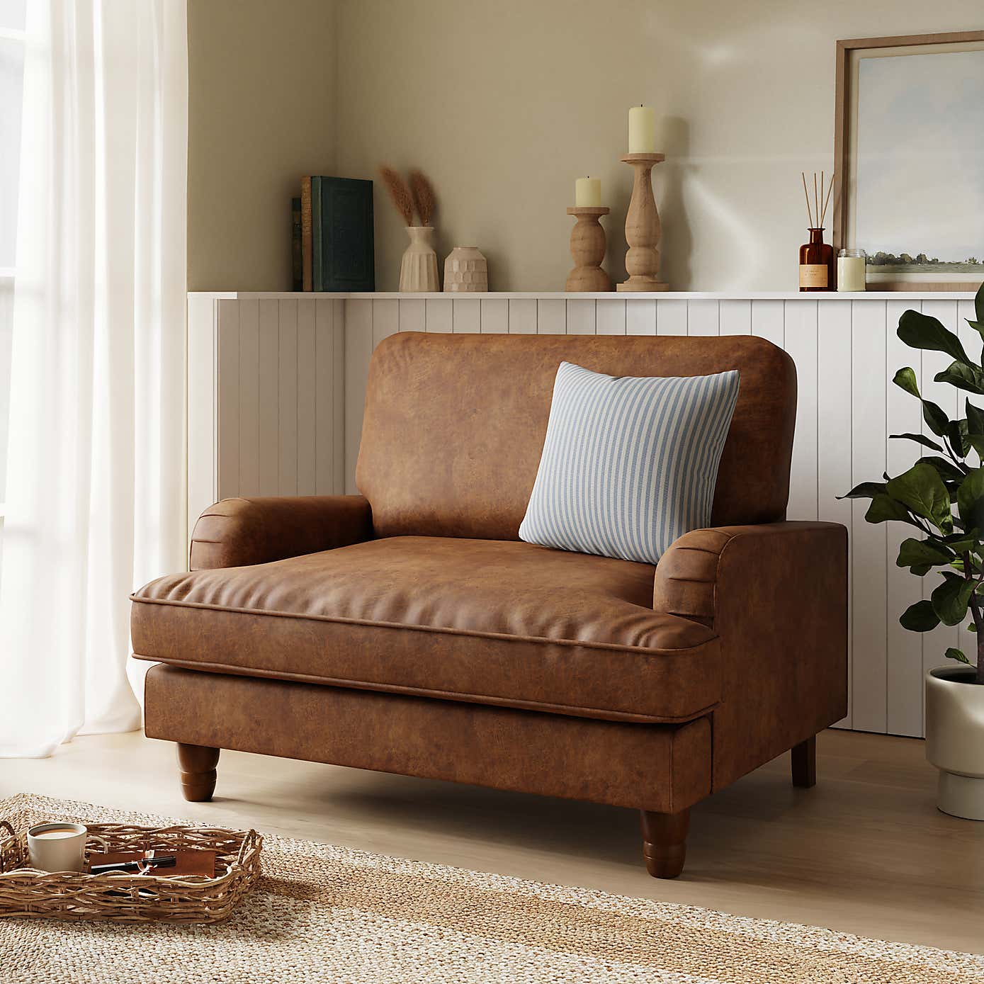Beatrice Snuggle Sofa, Relaxed Faux Leather